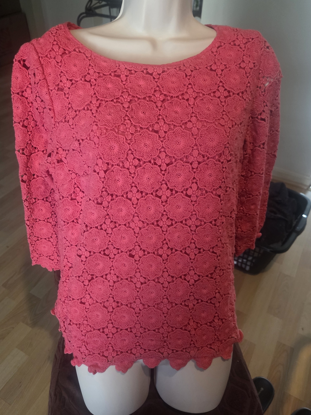 Talbots Coral Crochet Lace Boatneck Blouse Size 10